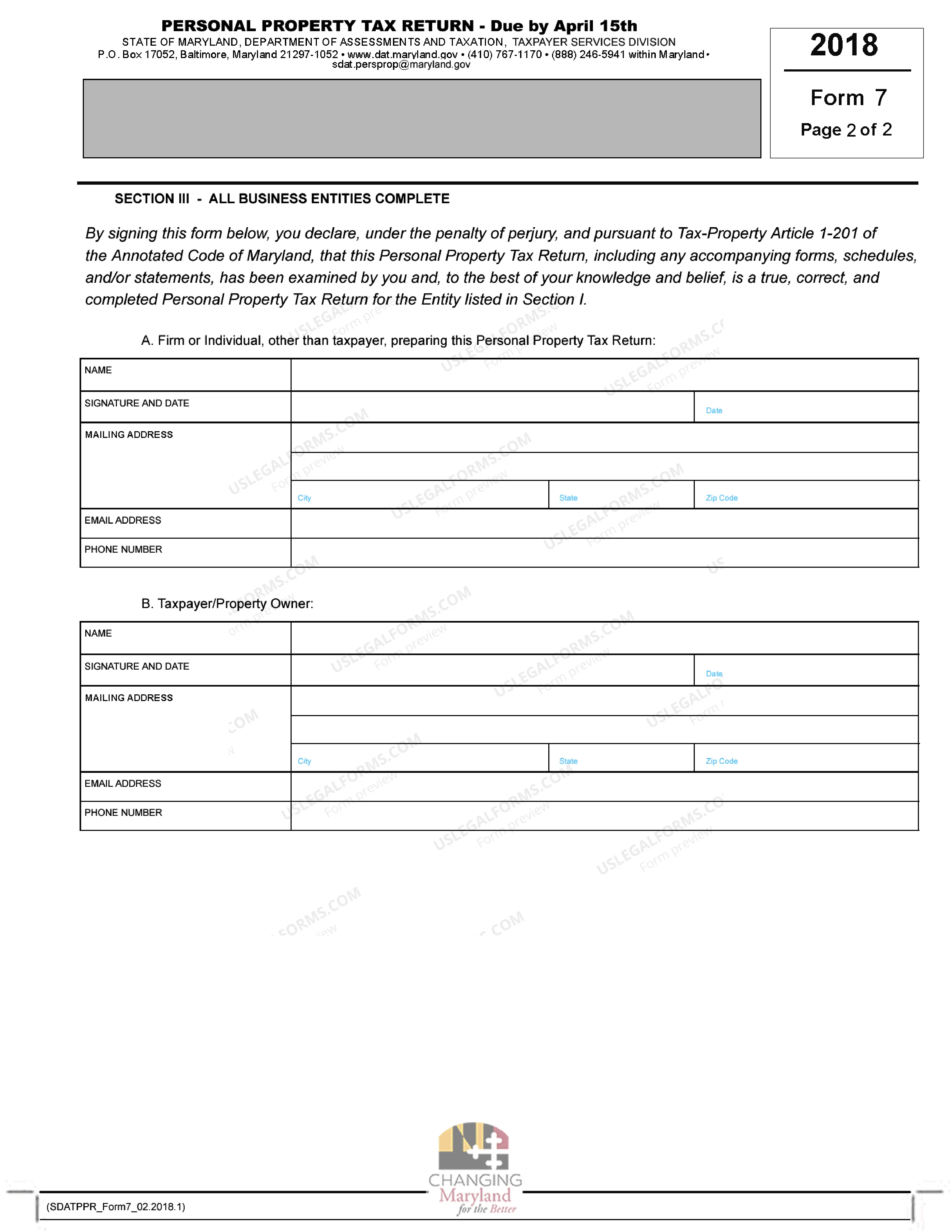 Preview 2018 Form 7 - Condominiums, Townhouses, Cottages and Room Rentals