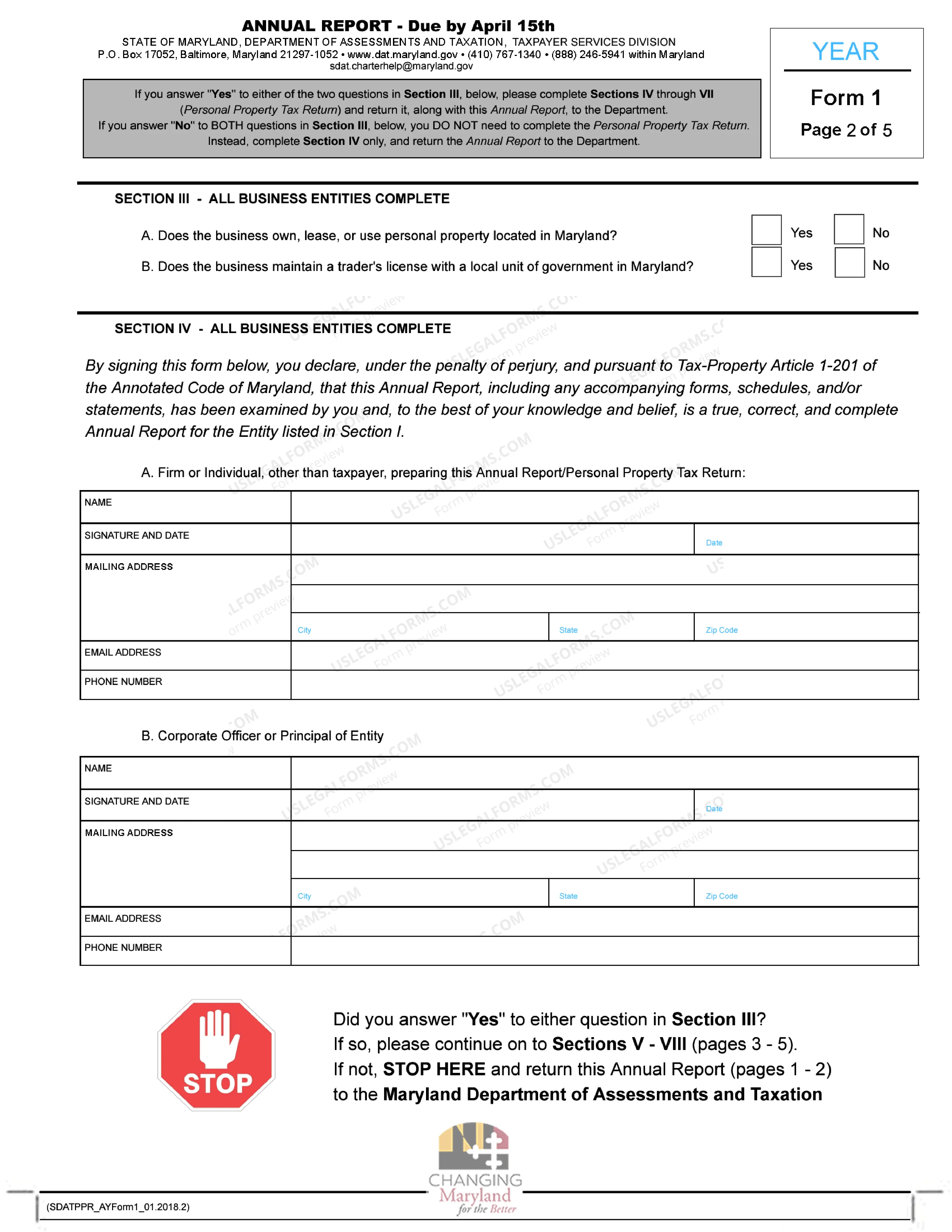 Preview Any Year Form 1 - Annual Report and Personal Property Tax Return