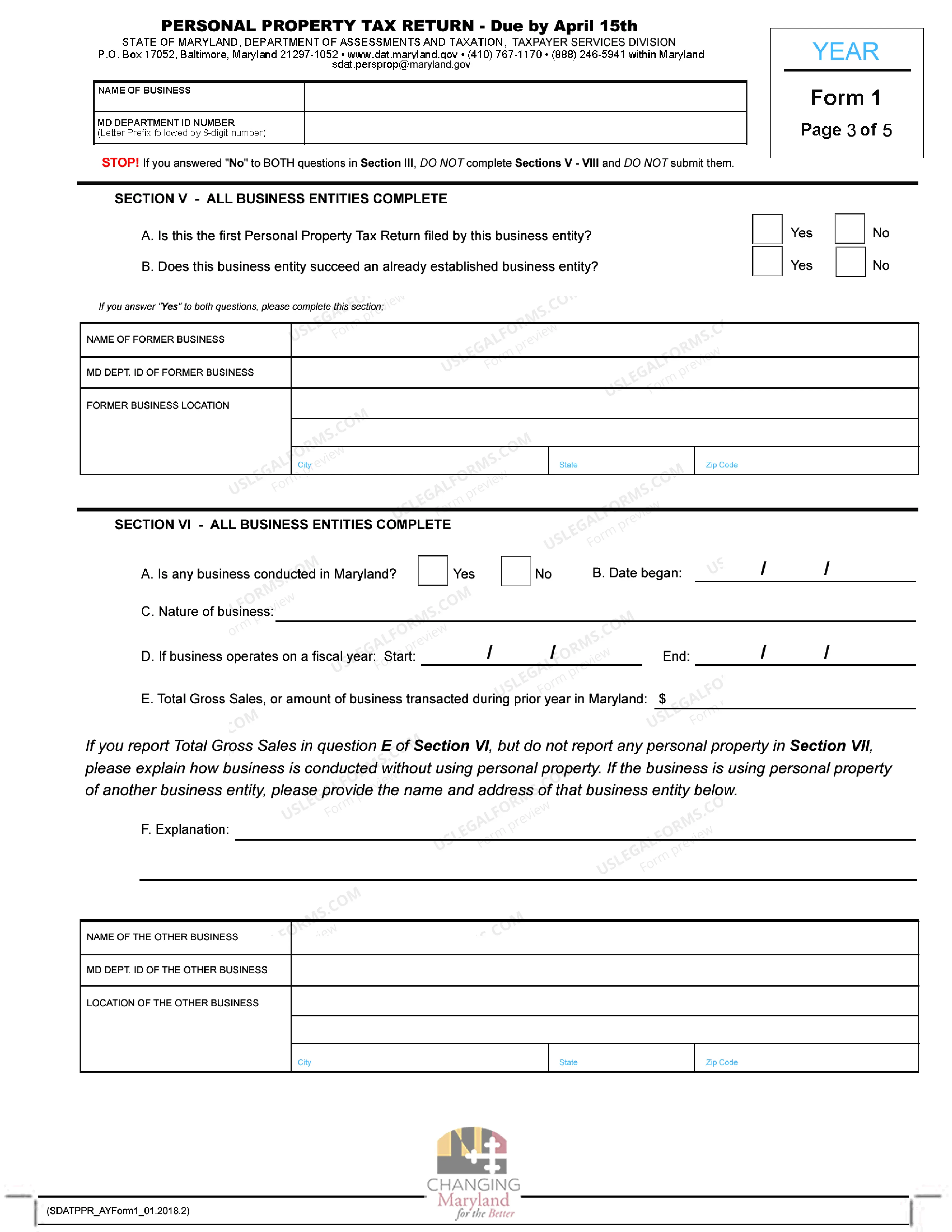 Preview Any Year Form 1 - Annual Report and Personal Property Tax Return