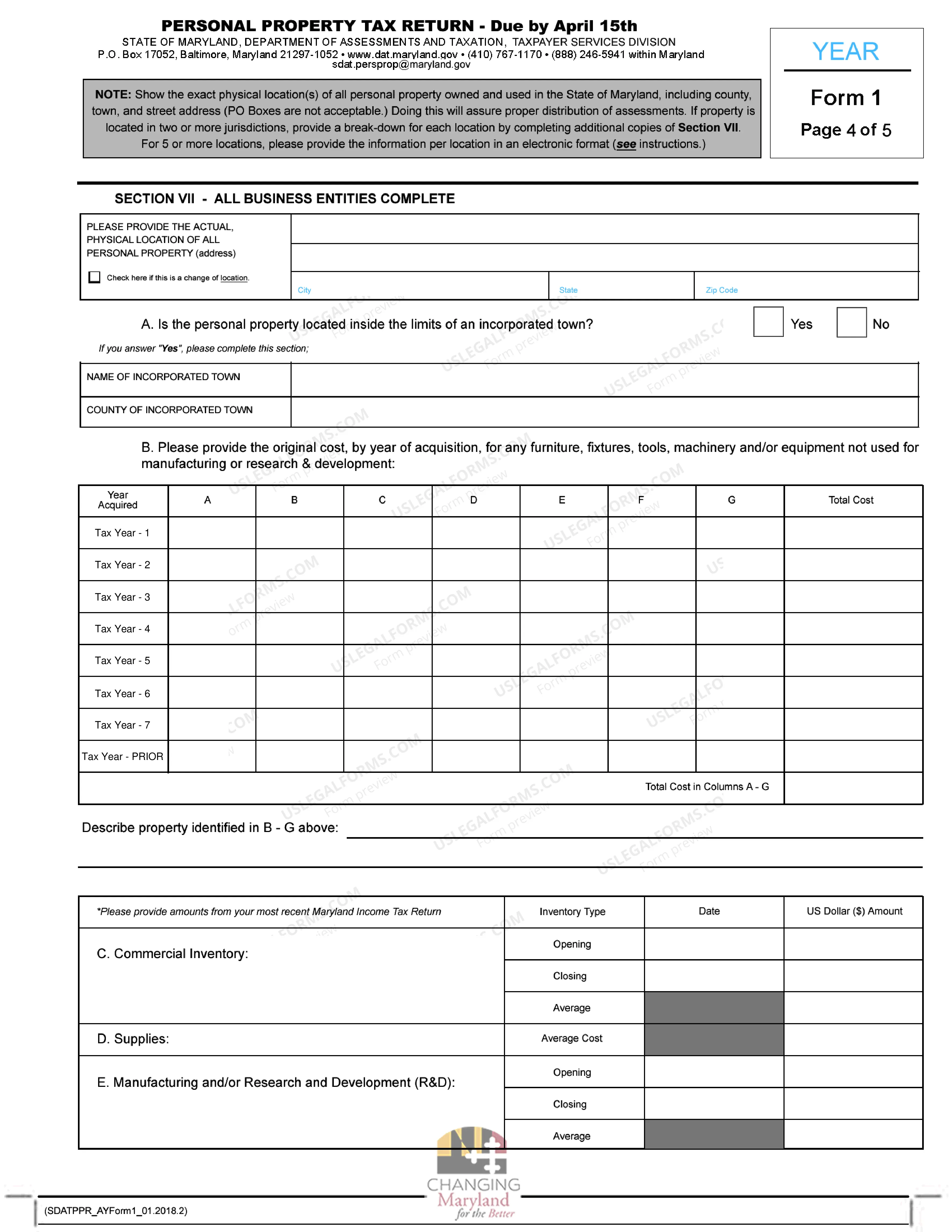 Preview Any Year Form 1 - Annual Report and Personal Property Tax Return