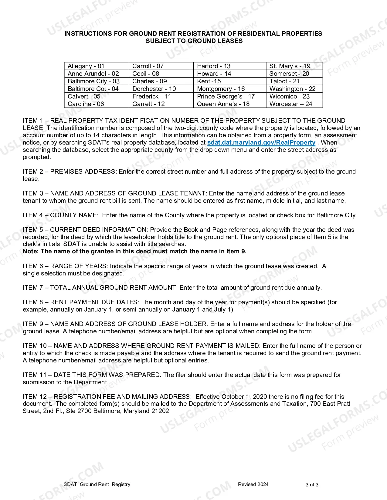 Preview Ground Rent Registration Form