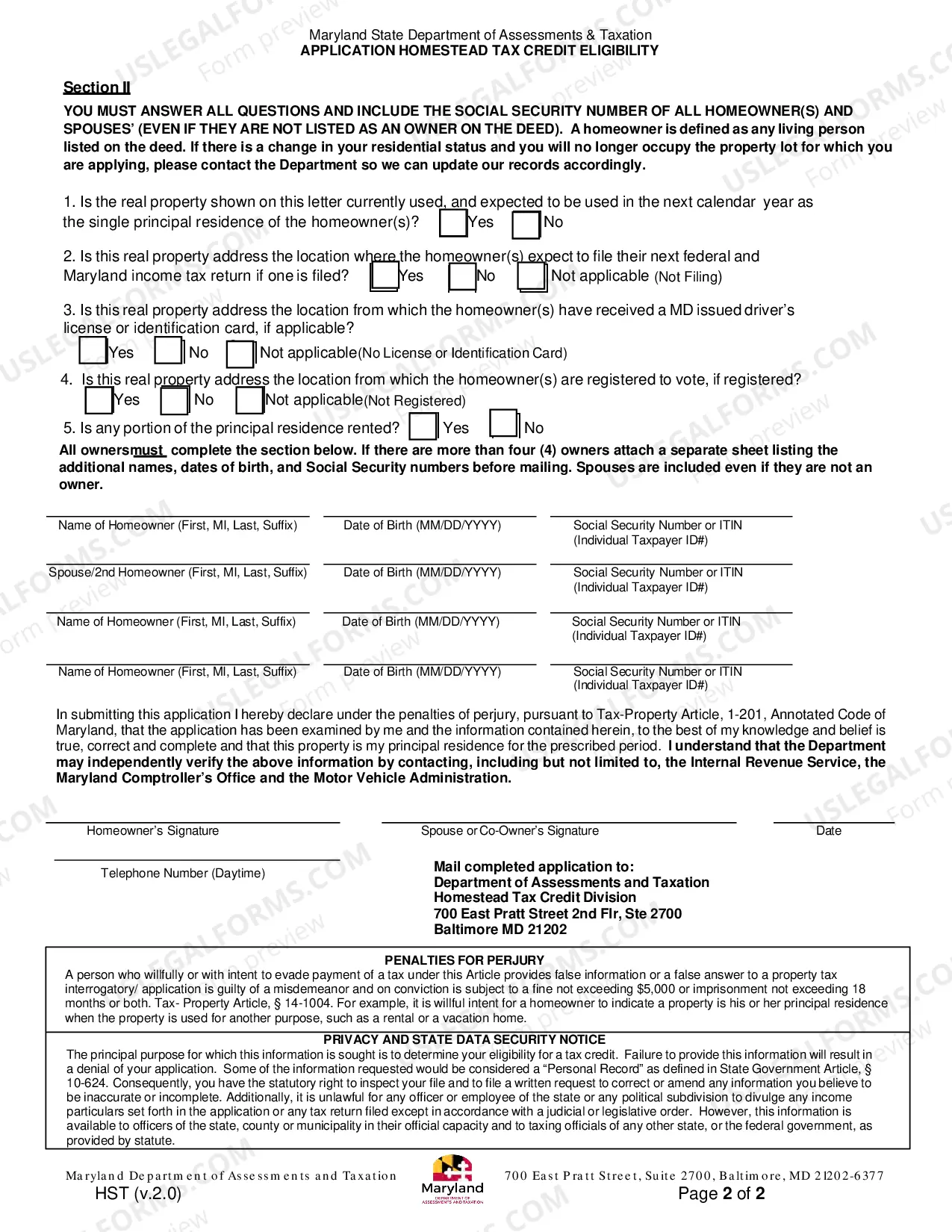 Preview Homestead Eligibility Application(PDF)