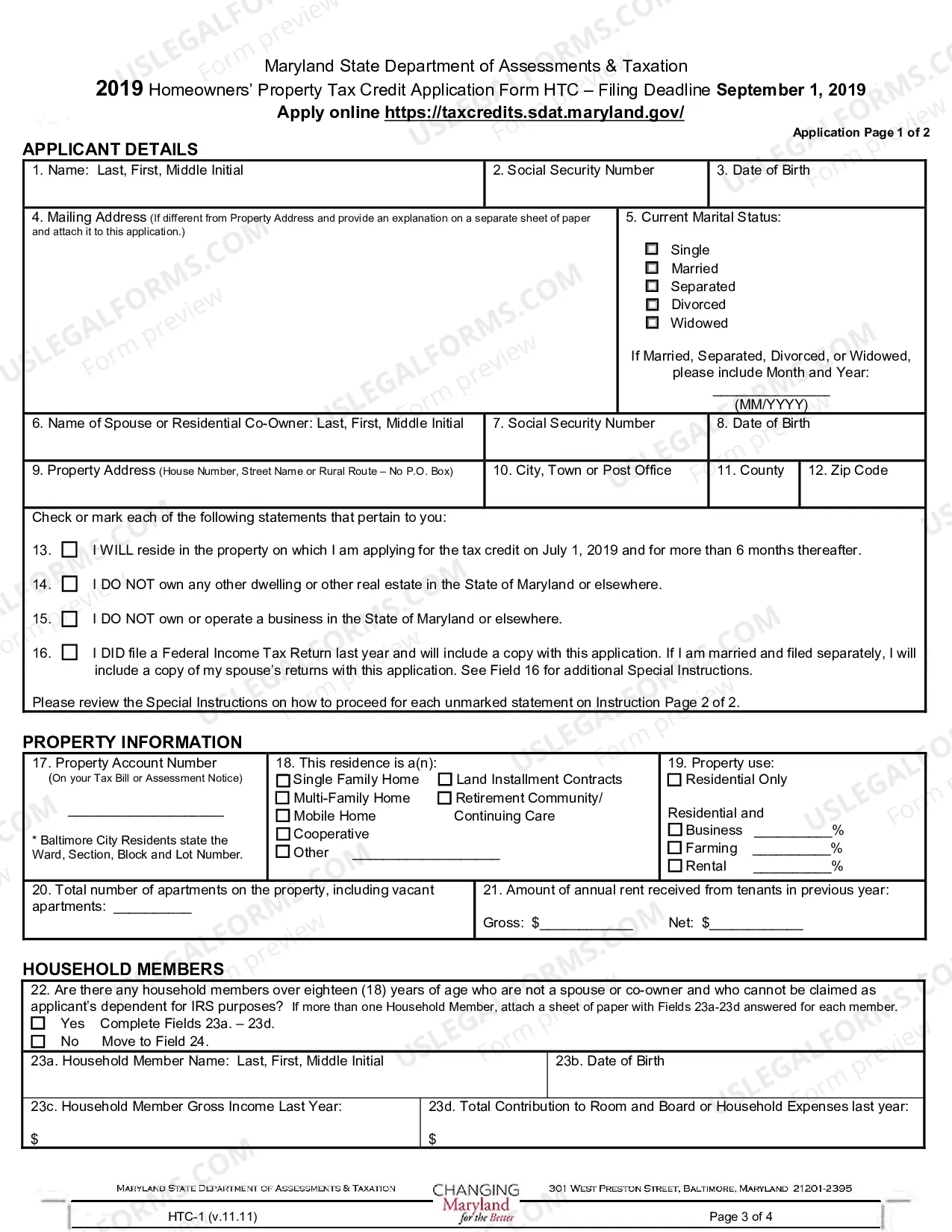 Preview Homeowners Tax Credit Application