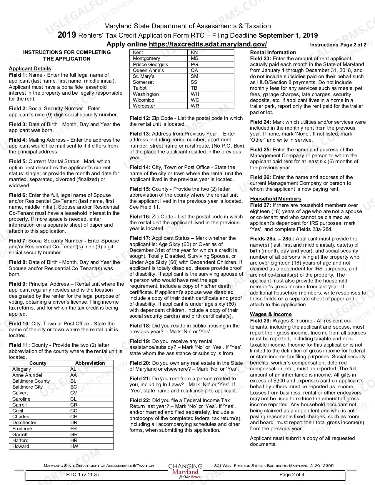 Preview Renters Tax Credit Application
