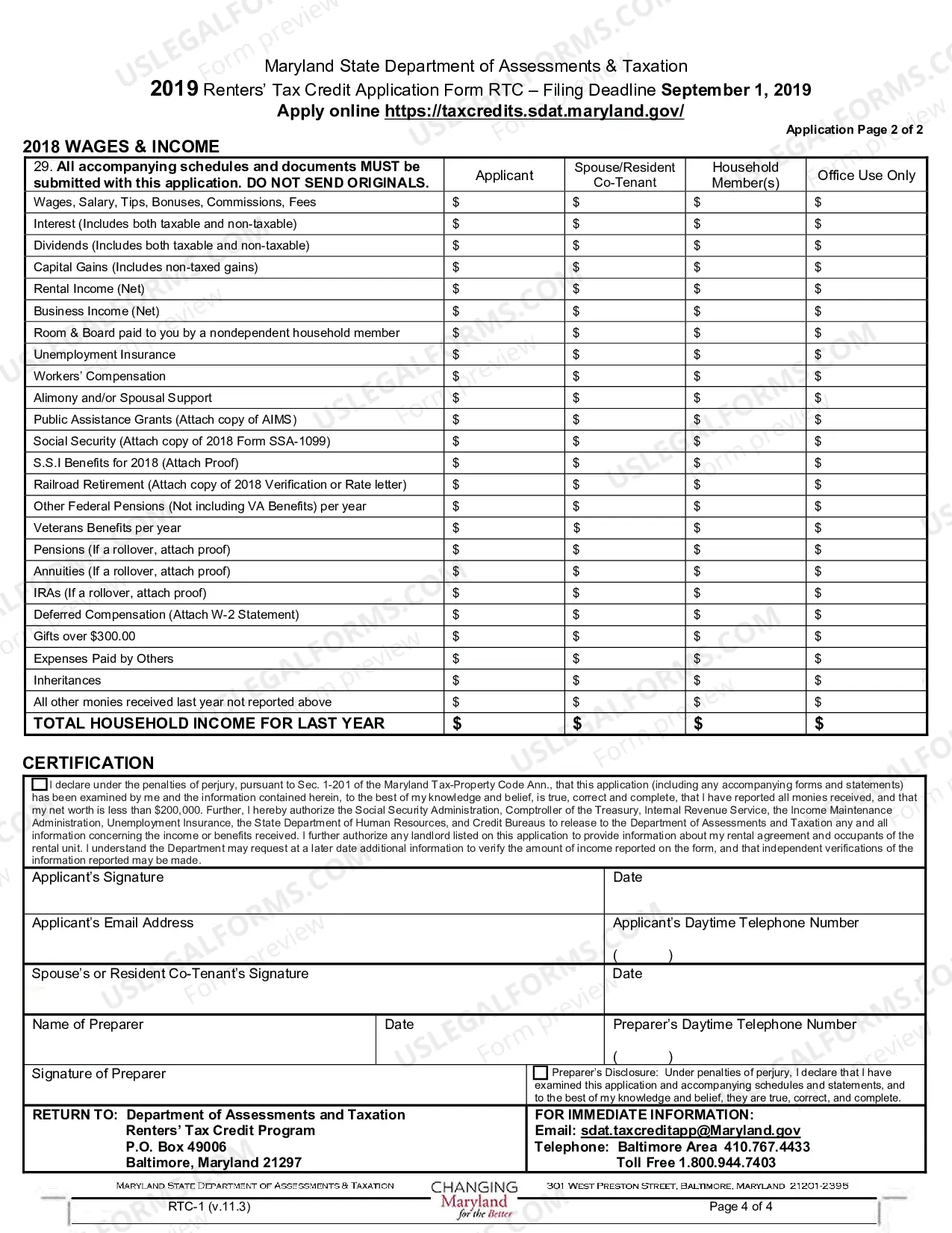 Preview Renters Tax Credit Application