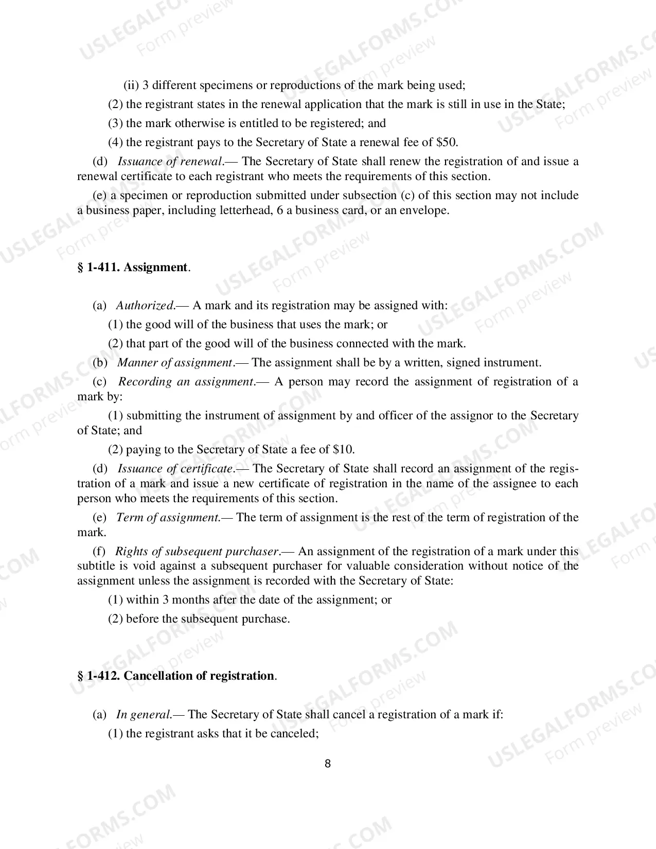Preview Trademark Or Service Mark Assignment Form