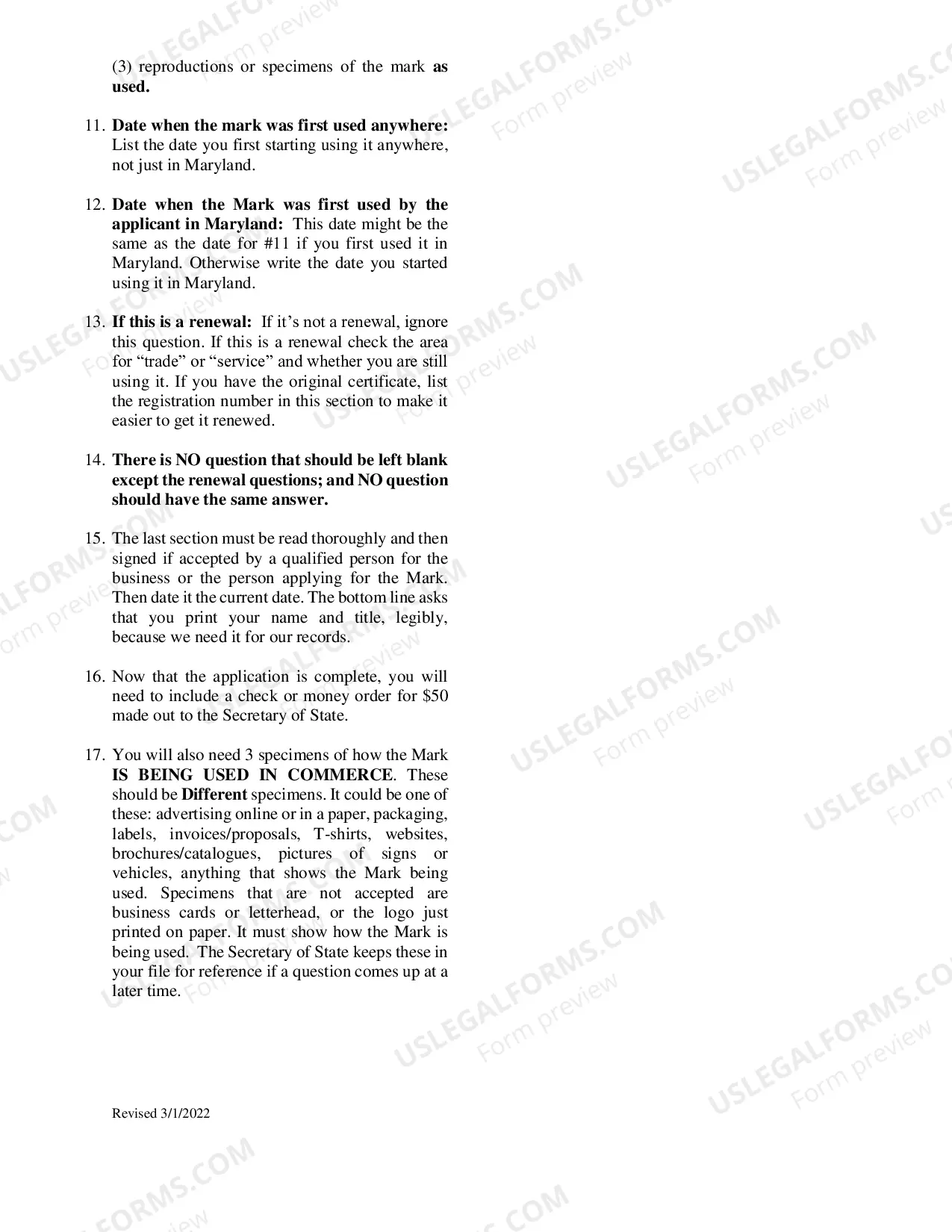 Preview Trademark Or Service Mark Registration Or Renewal Form