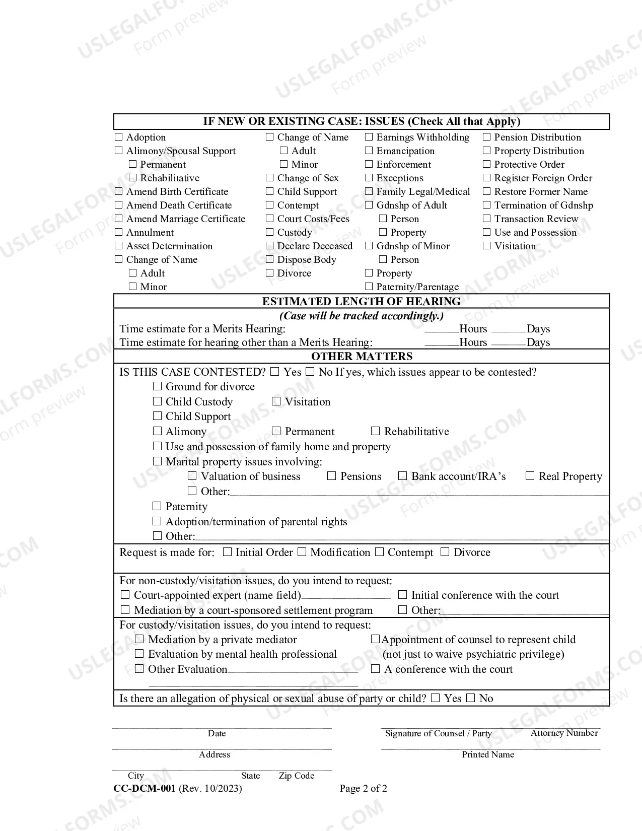 Preview Civil Domestic Case Information Report