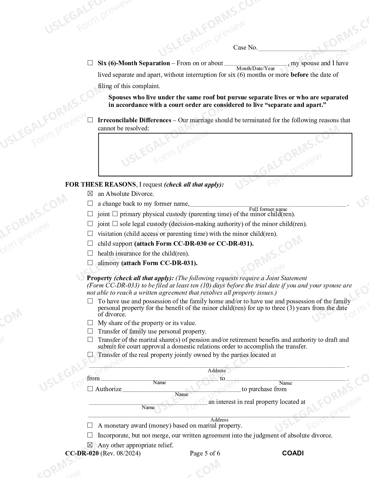 Preview Complaint For Absolute Divorce