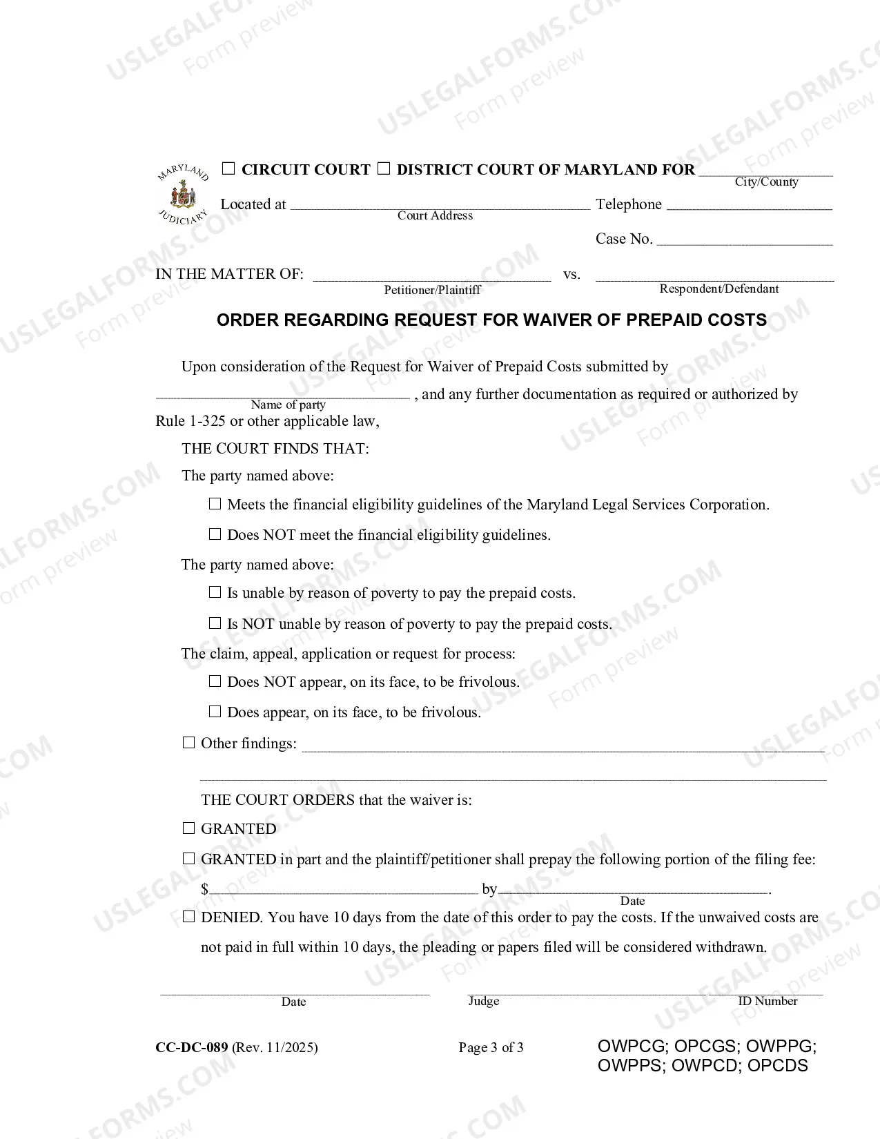 Preview Request For Waiver of Prepayed Costs