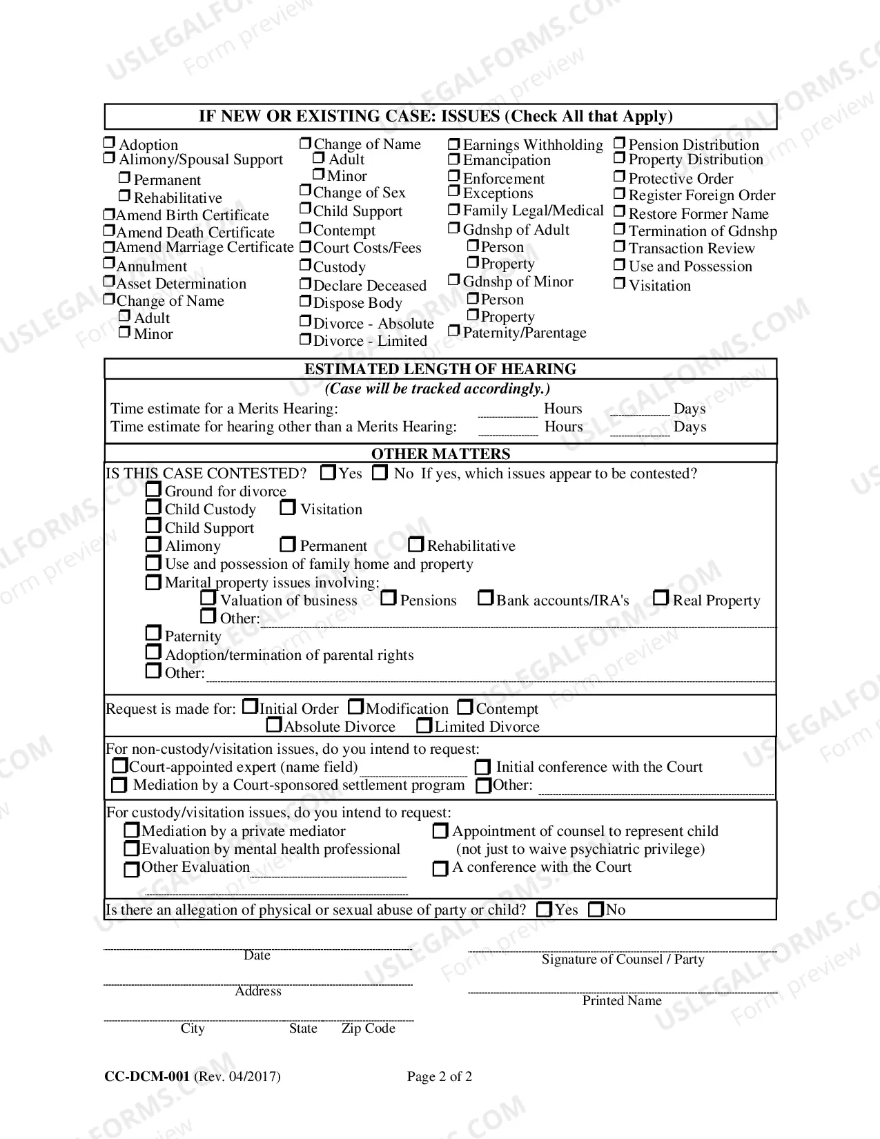 Preview Civil-Domestic Case Information Report