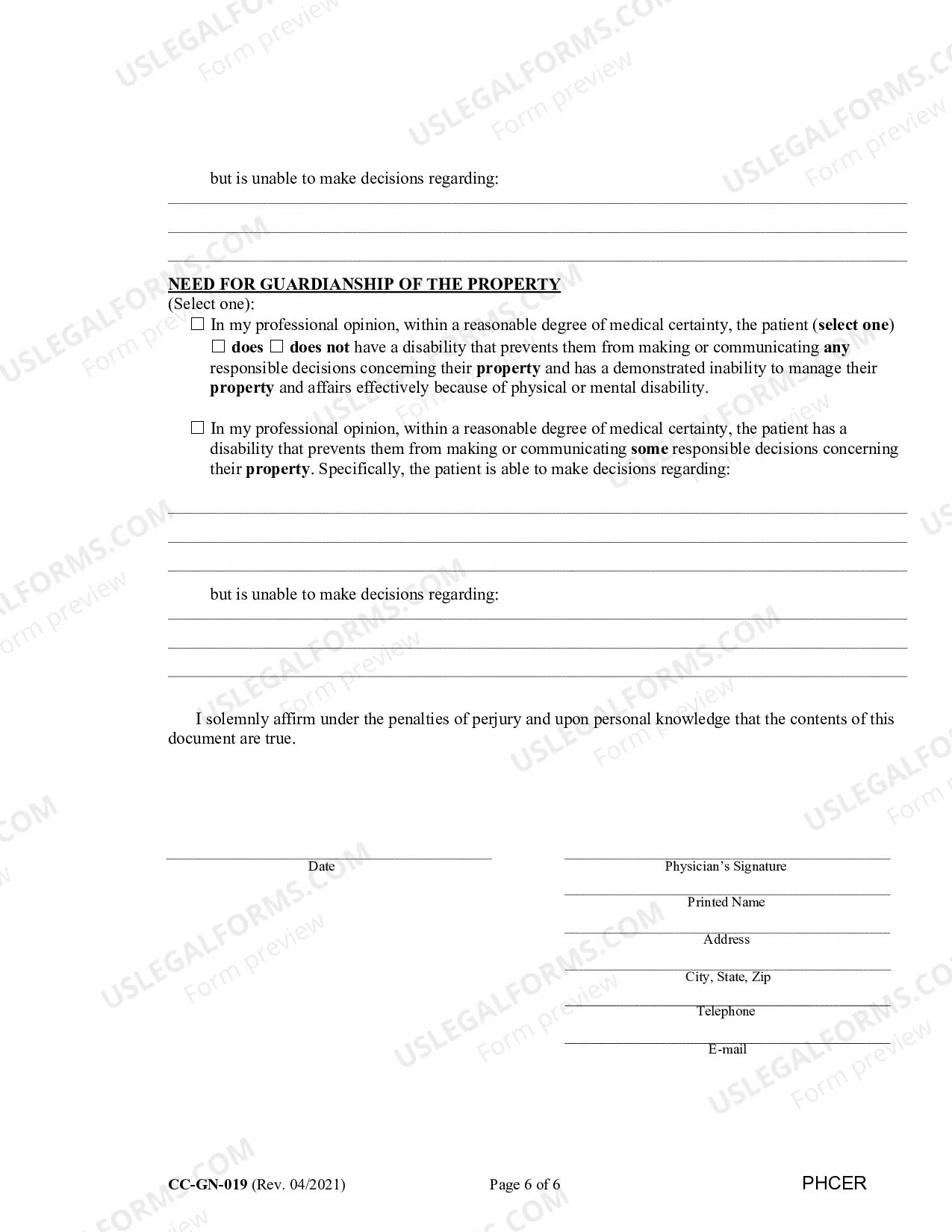 Preview Physician's Certificate