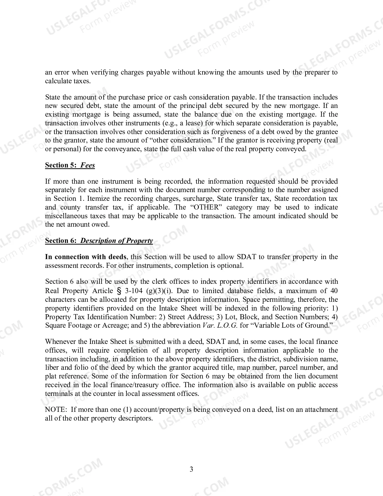 Preview Maryland Land Instrument Intake Sheet Instructions