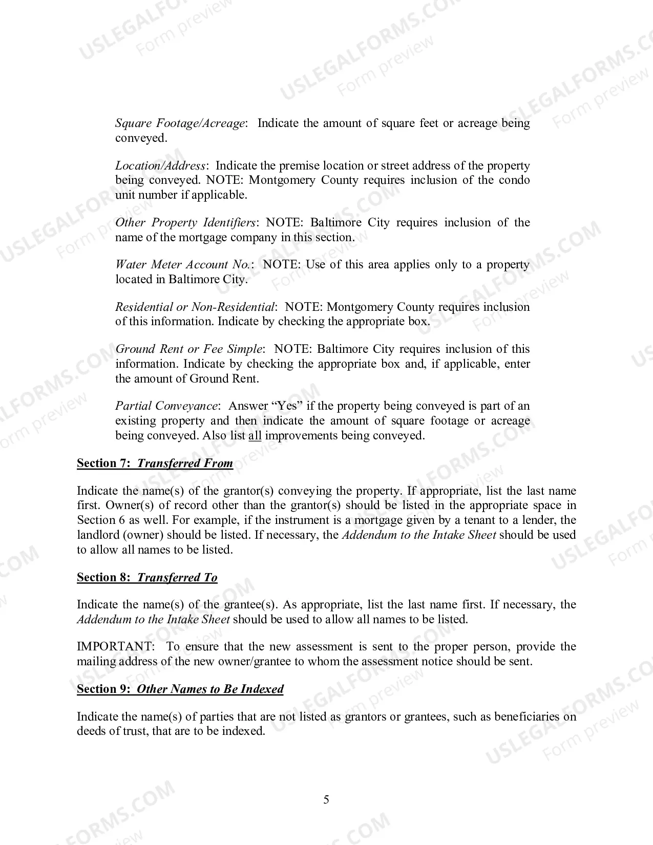Preview Maryland Land Instrument Intake Sheet Instructions