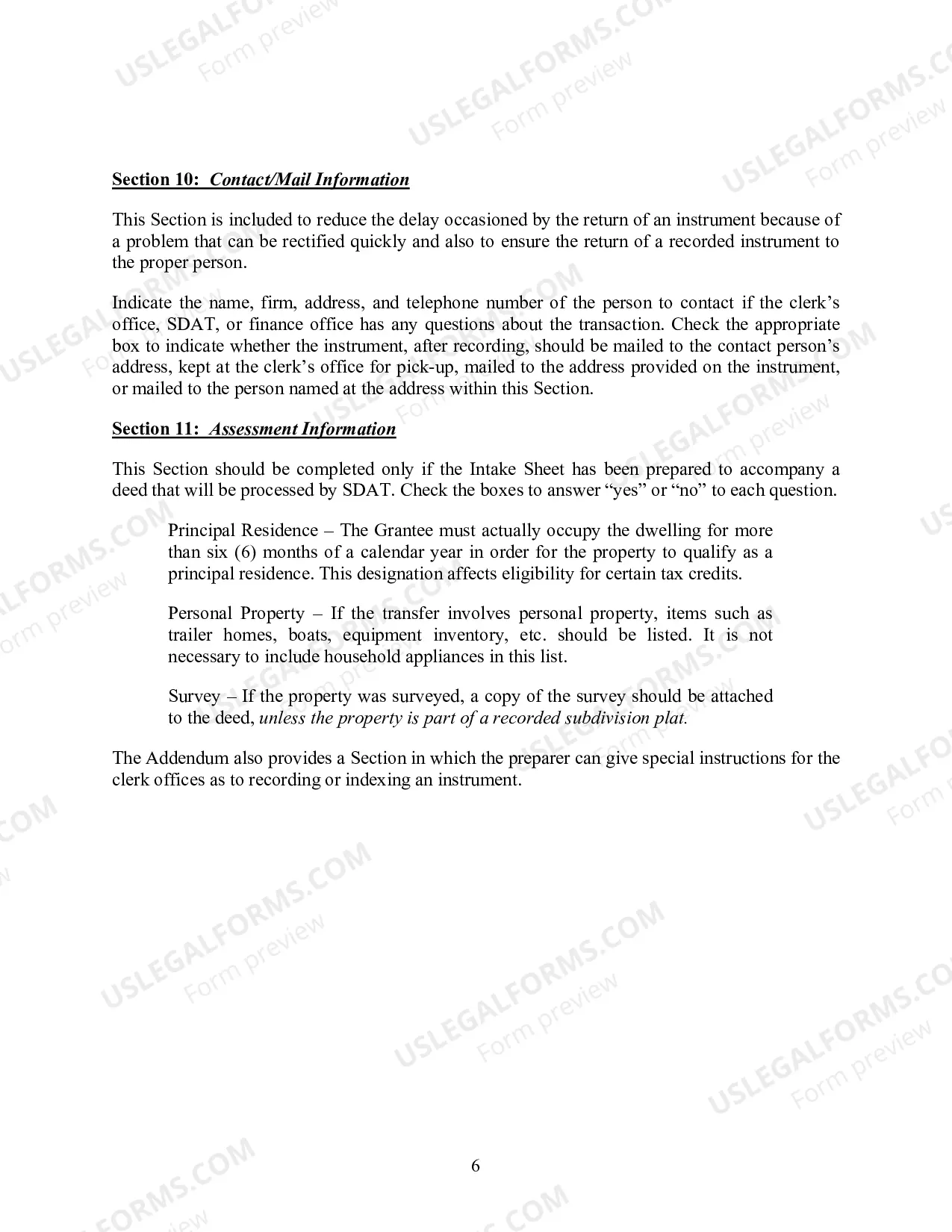 Preview Maryland Land Instrument Intake Sheet Instructions