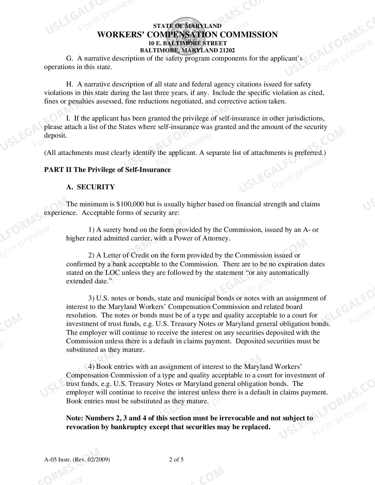 Preview Application for Self-Insurance and Instructions