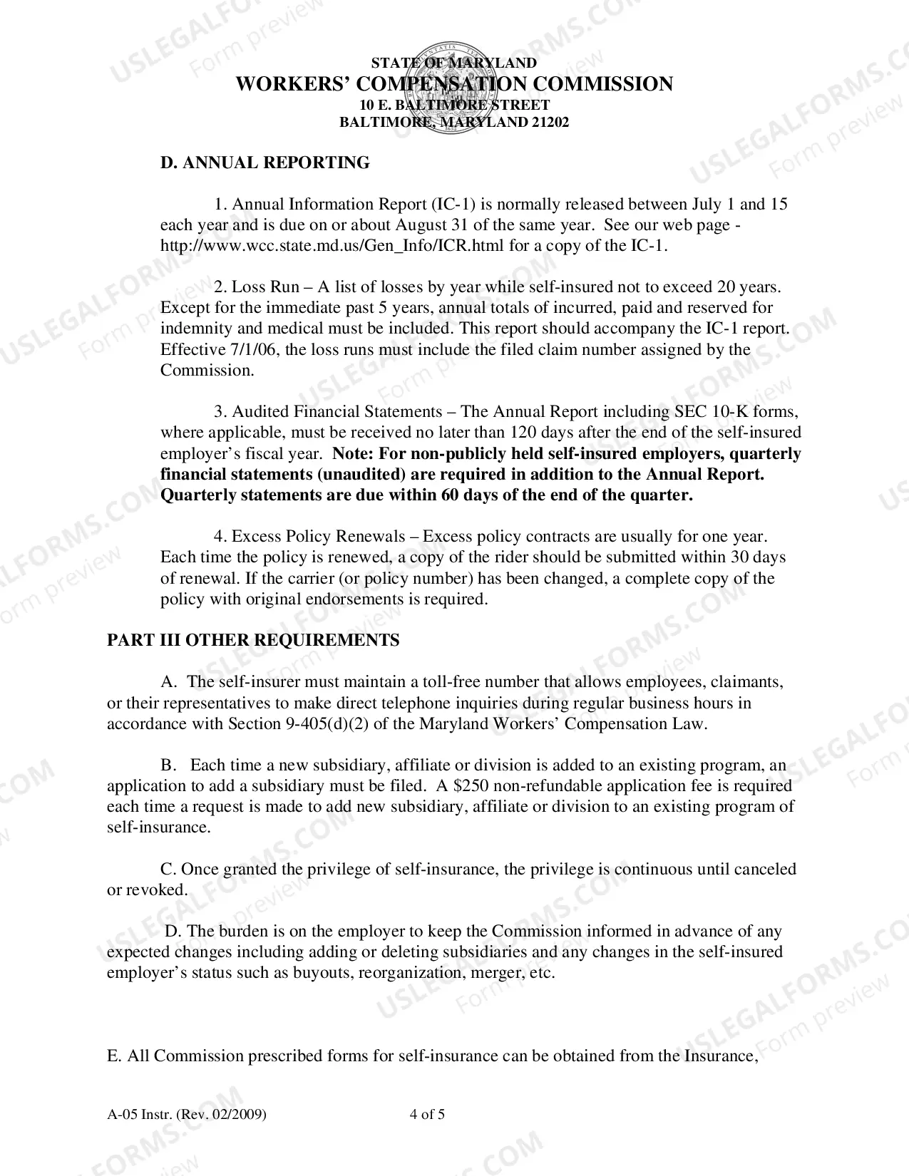 Preview Application for Self-Insurance and Instructions