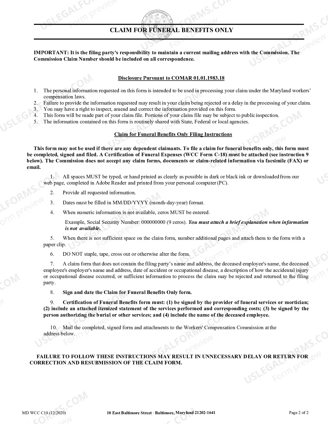 Preview Claim For Funeral Benefits Only
