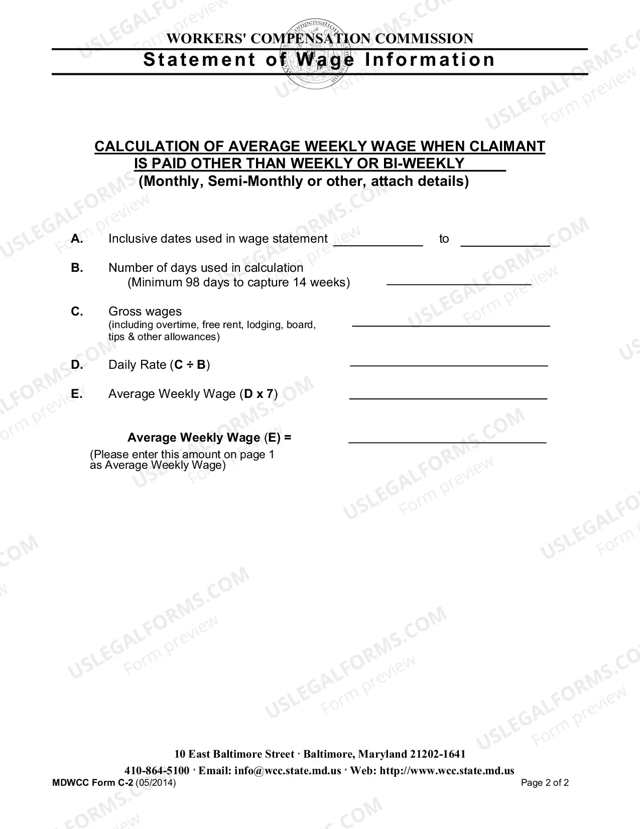 Preview Statement of Wage Information (average Weekly Wage) 14 Weeks