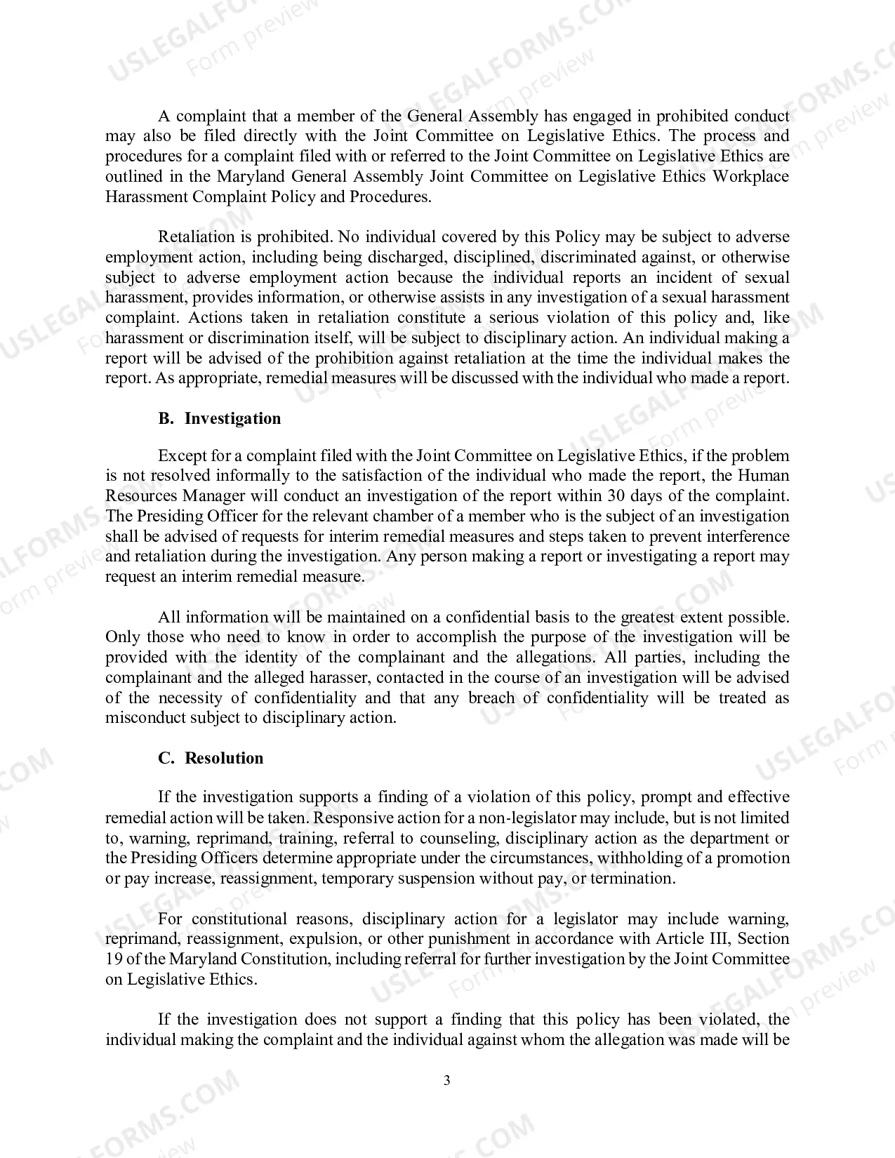 Preview Maryland General Assembly Anti-Harassment Policy and Procedures
