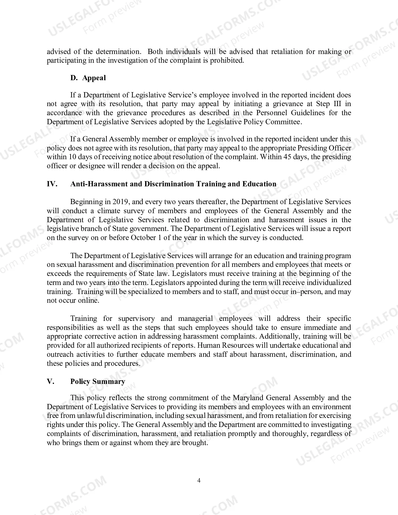Preview Maryland General Assembly Anti-Harassment Policy and Procedures