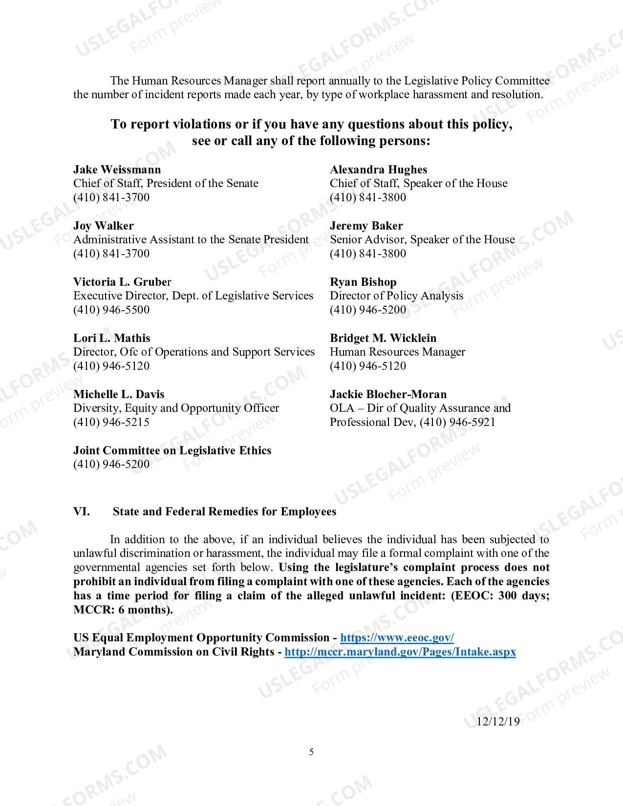 Preview Maryland General Assembly Anti-Harassment Policy and Procedures