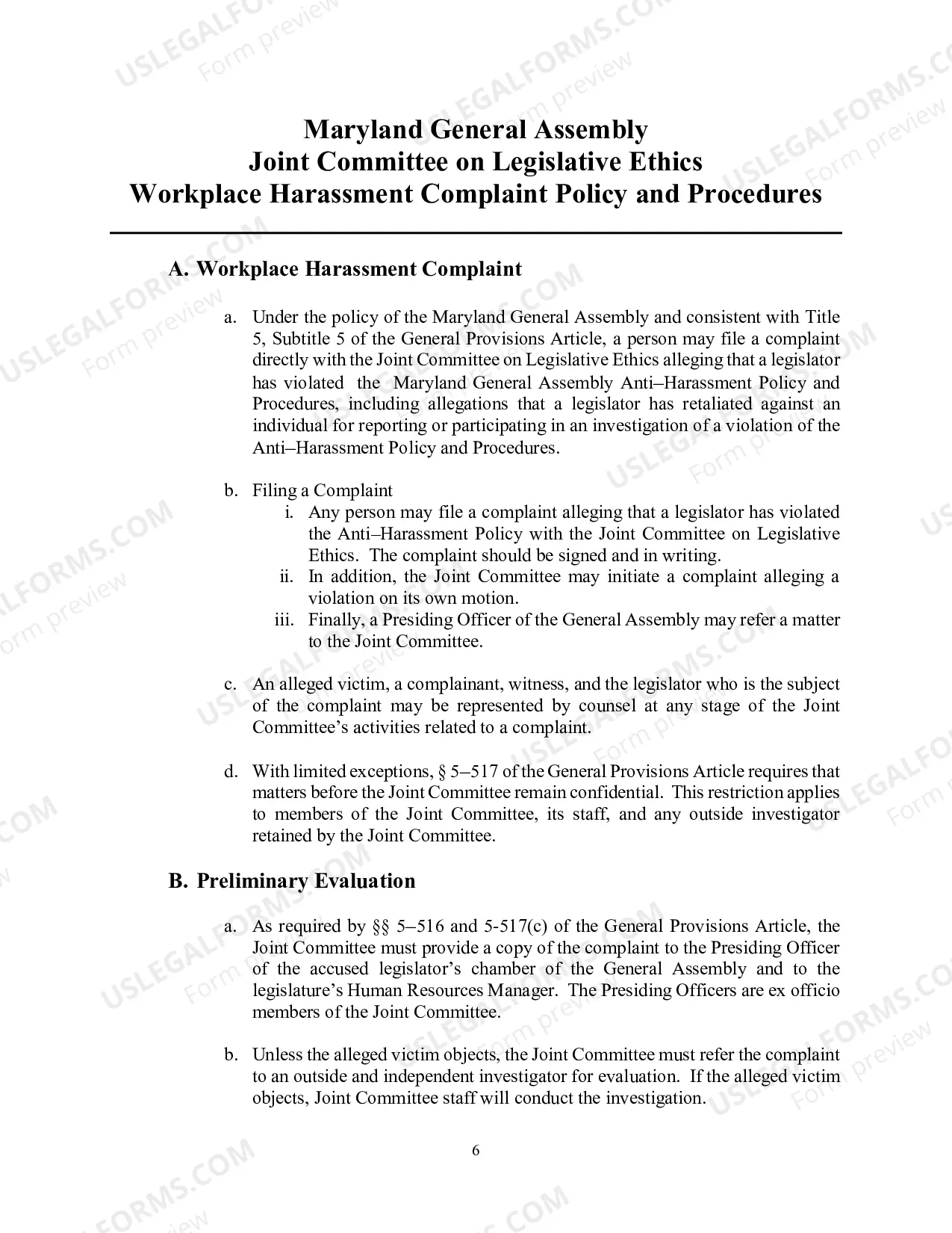 Preview Maryland General Assembly Anti-Harassment Policy and Procedures
