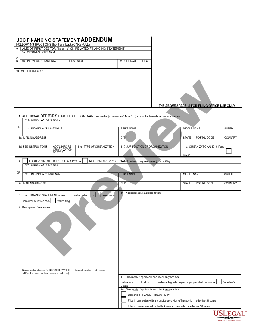 Maryland UCC1 Financing Statement Addendum US Legal Forms