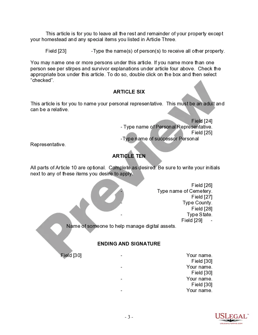Preview Last Will and Testament for Single Person with No Children
