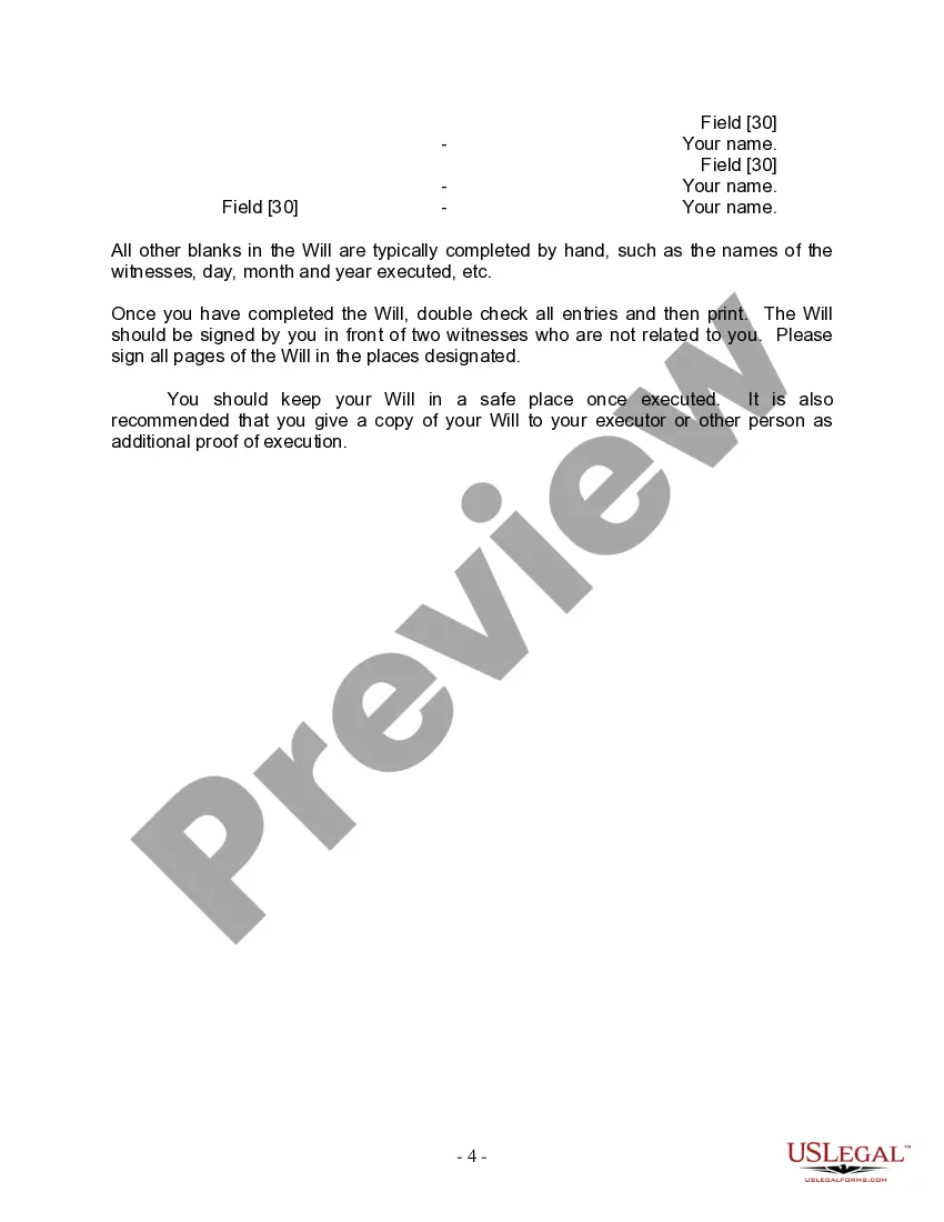 Preview Last Will and Testament for Single Person with No Children