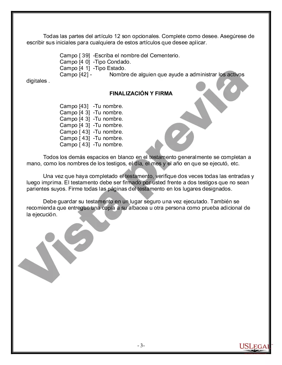 Preview Formulario Legal de Última Voluntad y Testamento para una Persona Soltera con Hijos Menores