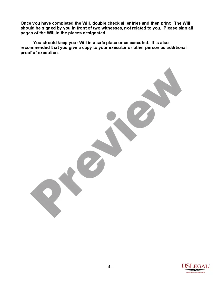 Preview Last Will and Testament for a Single Person with Minor Children