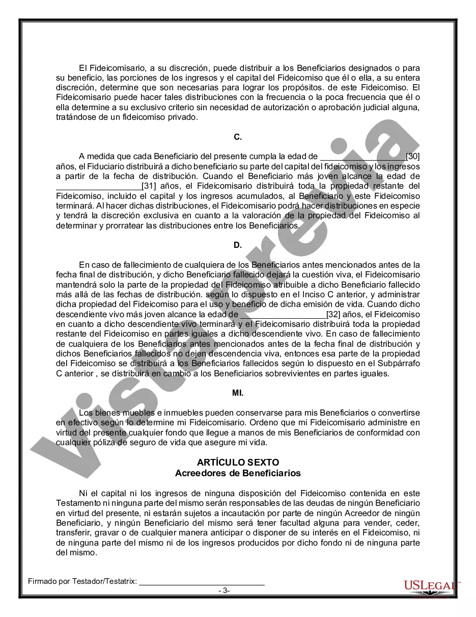 Preview Formulario Legal de Última Voluntad y Testamento para Persona Soltera con Hijos Adultos y Menores