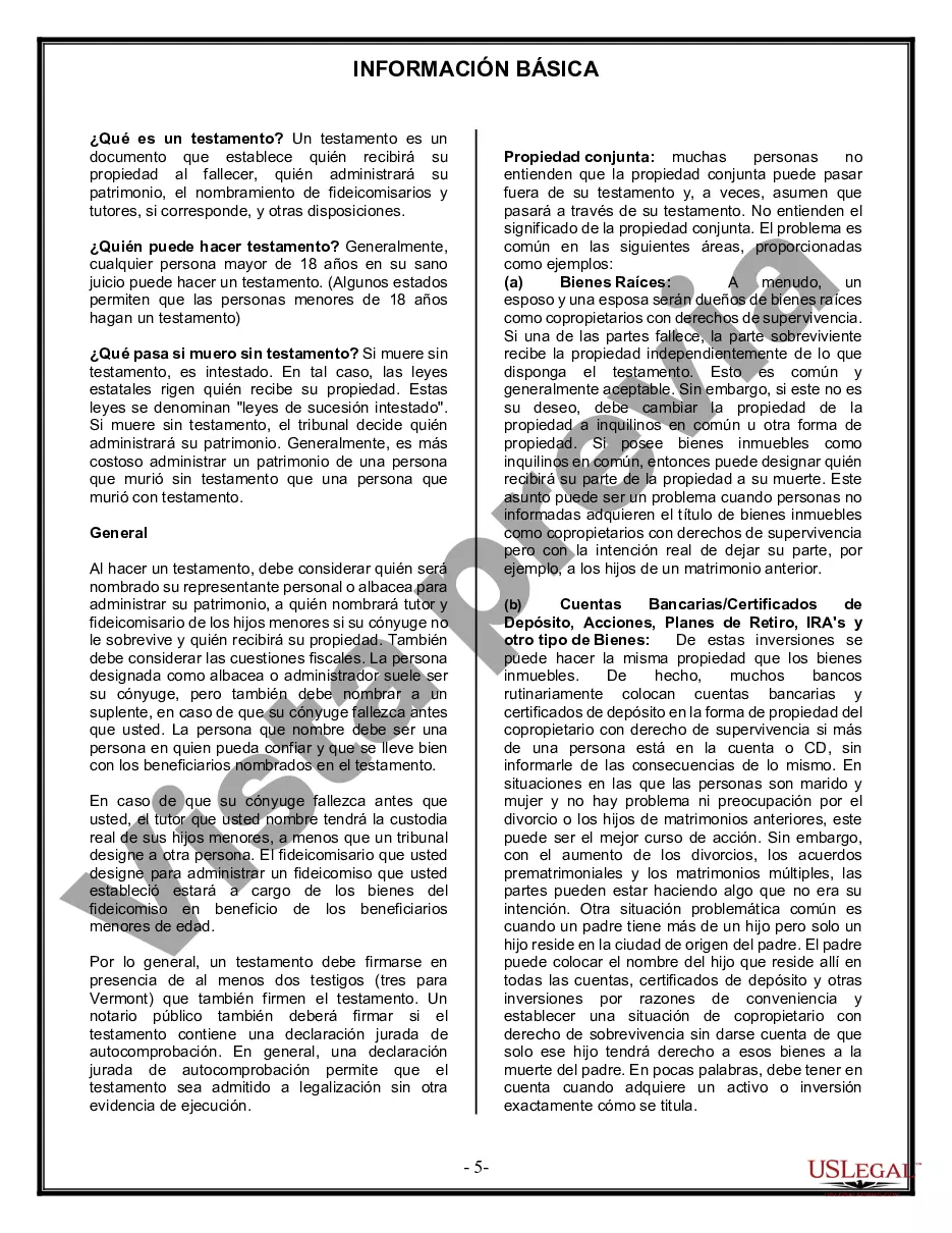Preview Formulario Legal de Última Voluntad y Testamento para Persona Soltera con Hijos Adultos