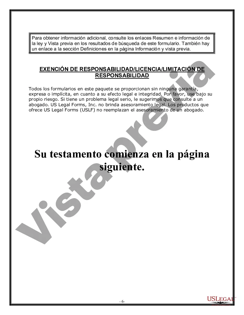 Preview Formulario Legal de Última Voluntad y Testamento para Persona Soltera con Hijos Adultos