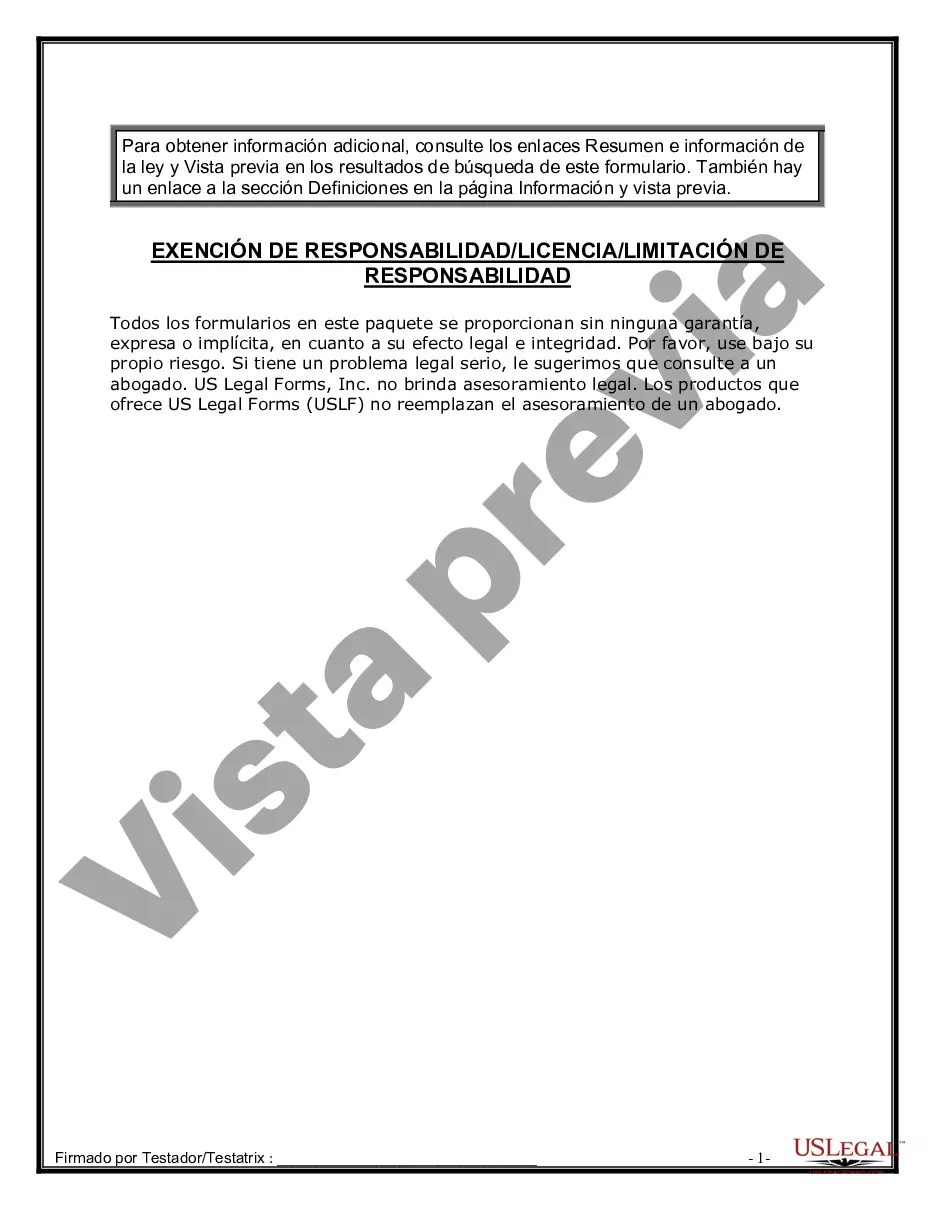 Preview Última voluntad y testamento legal para persona casada con hijos menores de edad de un matrimonio anterior