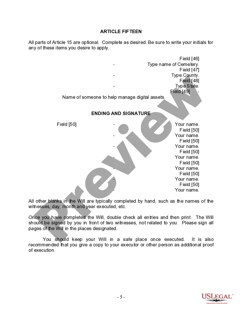 Preview Last Will and Testament for Married person with Minor Children from Prior Marriage