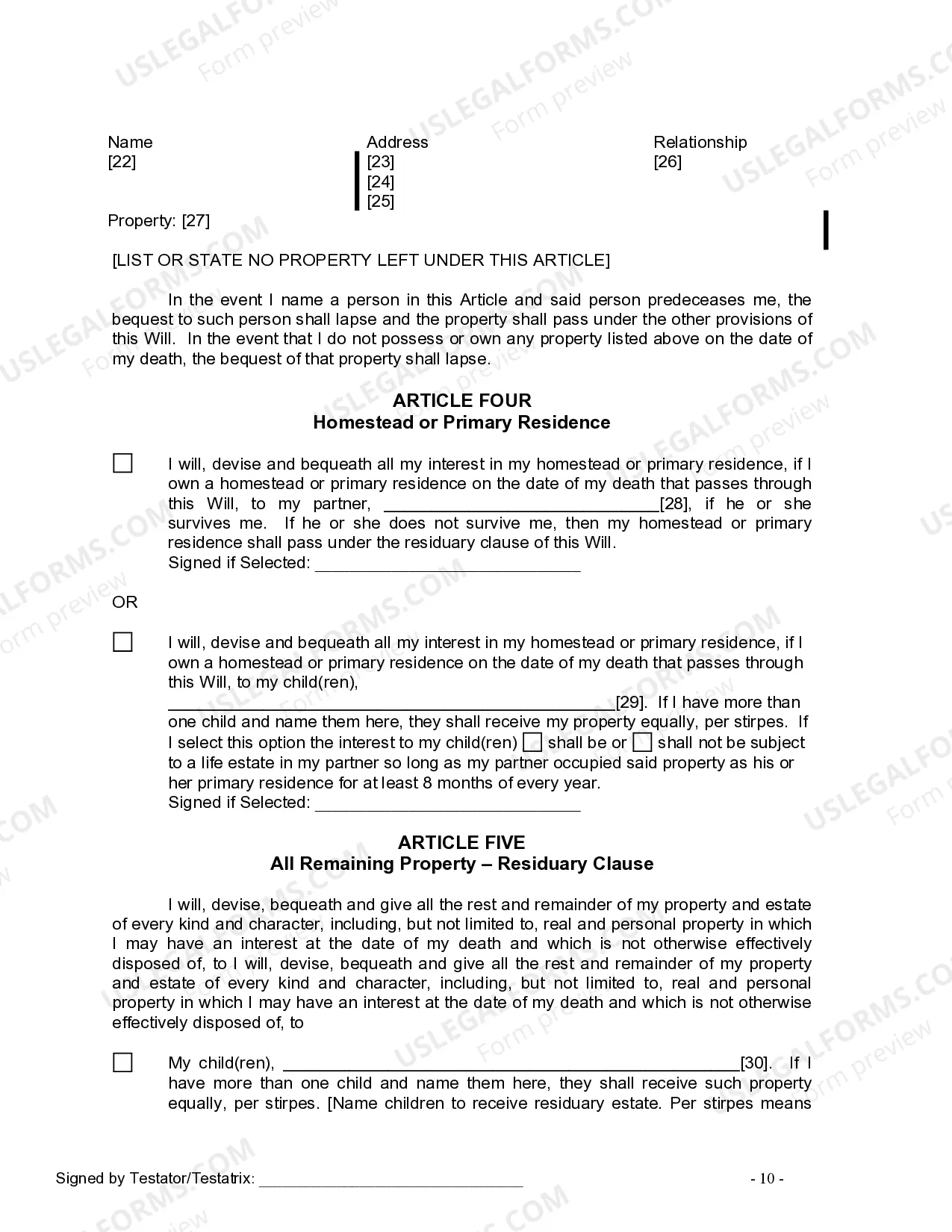 Preview Last Will and Testament for Domestic Partner with Minor Children from Prior Marriage