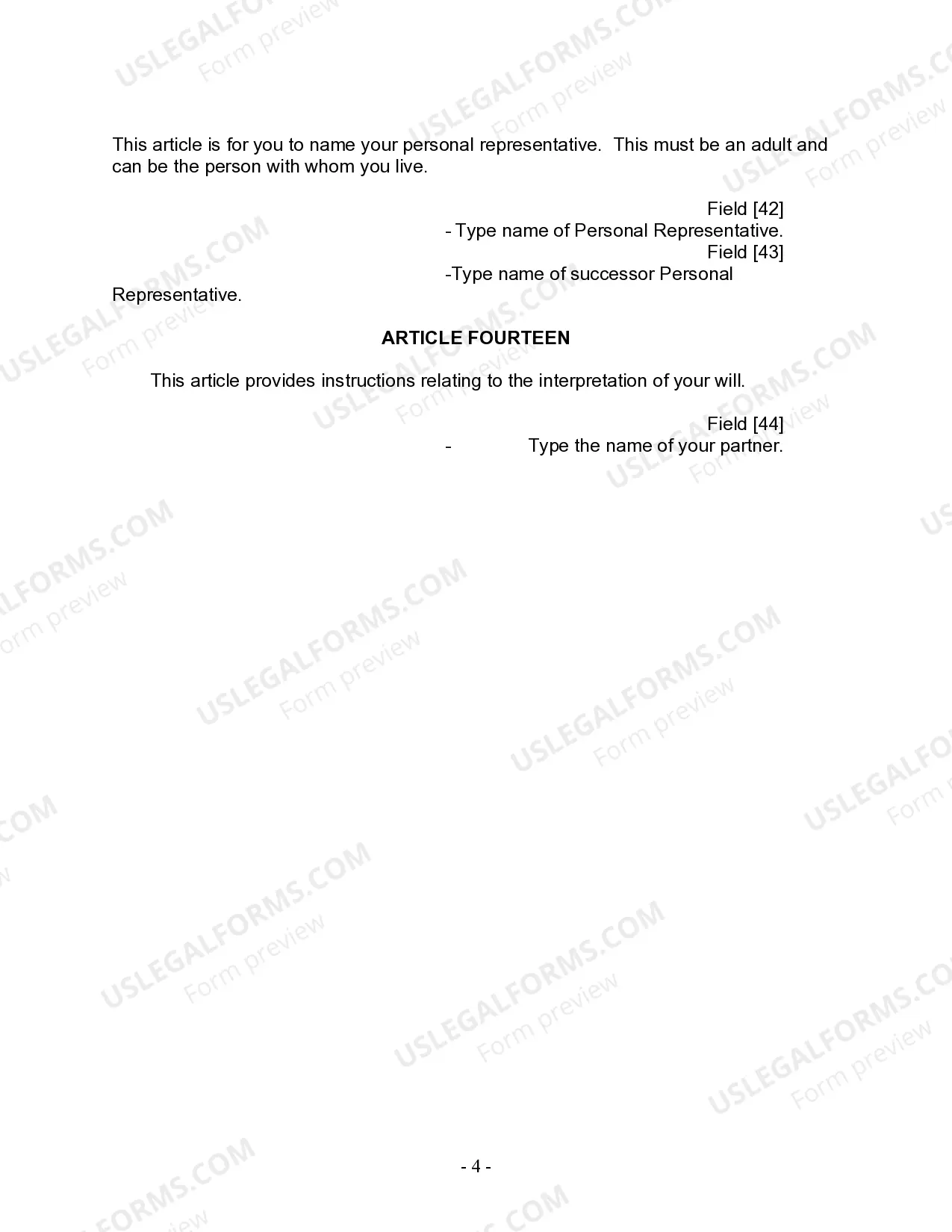 Preview Last Will and Testament for Domestic Partner with Minor Children from Prior Marriage