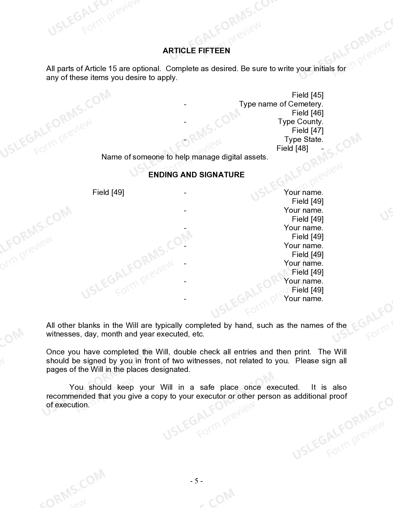 Preview Last Will and Testament for Domestic Partner with Minor Children from Prior Marriage