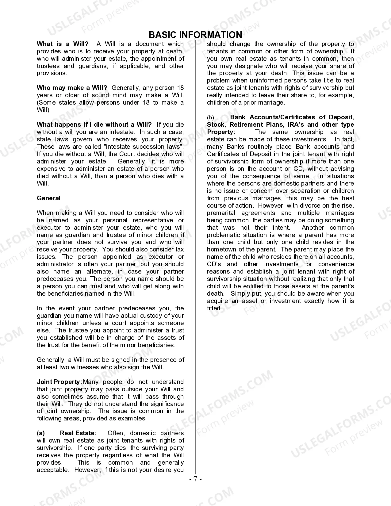 Preview Last Will and Testament for Domestic Partner with Minor Children from Prior Marriage