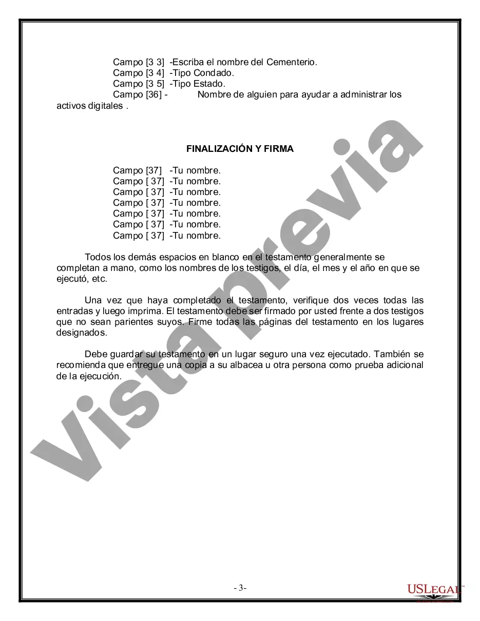Preview Formulario de última voluntad y testamento legal para personas divorciadas que no se han vuelto a casar con hijos adultos