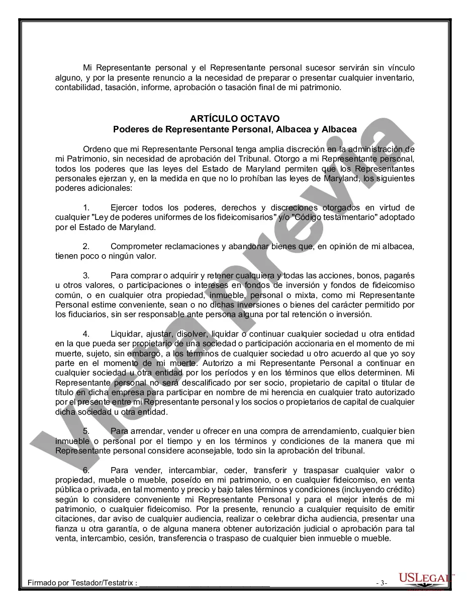 Preview Formulario de última voluntad y testamento legal para personas divorciadas que no se han vuelto a casar con hijos adultos