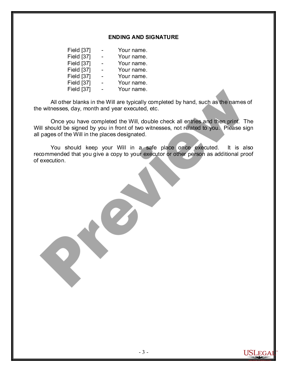 page 2 Legal Last Will and Testament Form for Divorced person not Remarried with Adult Children preview