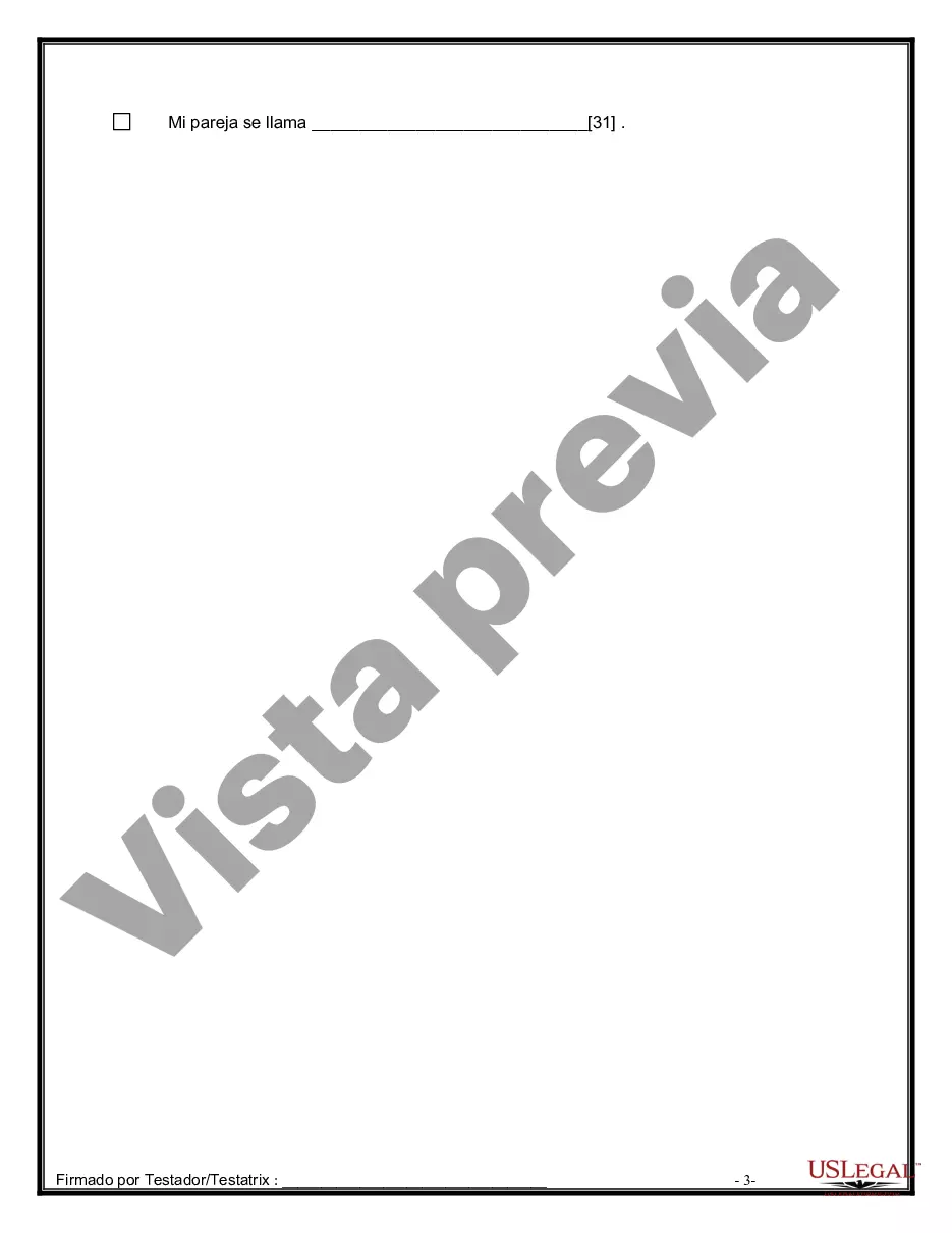 Preview Formulario de última voluntad y testamento legal para pareja de hecho con hijos adultos de un matrimonio anterior