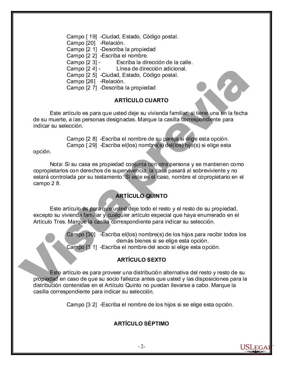 Preview Formulario de última voluntad y testamento legal para pareja de hecho con hijos adultos de un matrimonio anterior