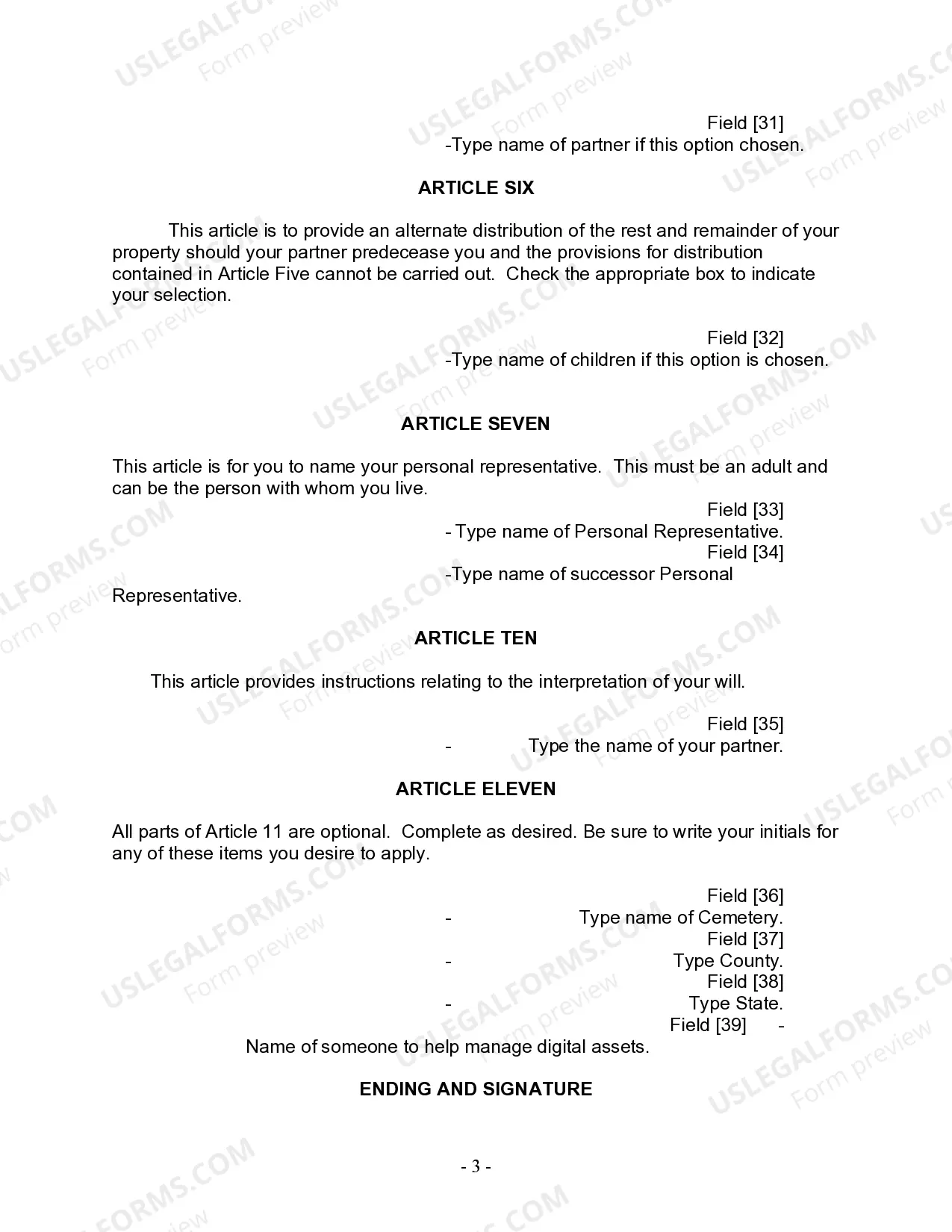 Preview Last Will and Testament for Domestic Partner with Adult Children from Prior Marriage
