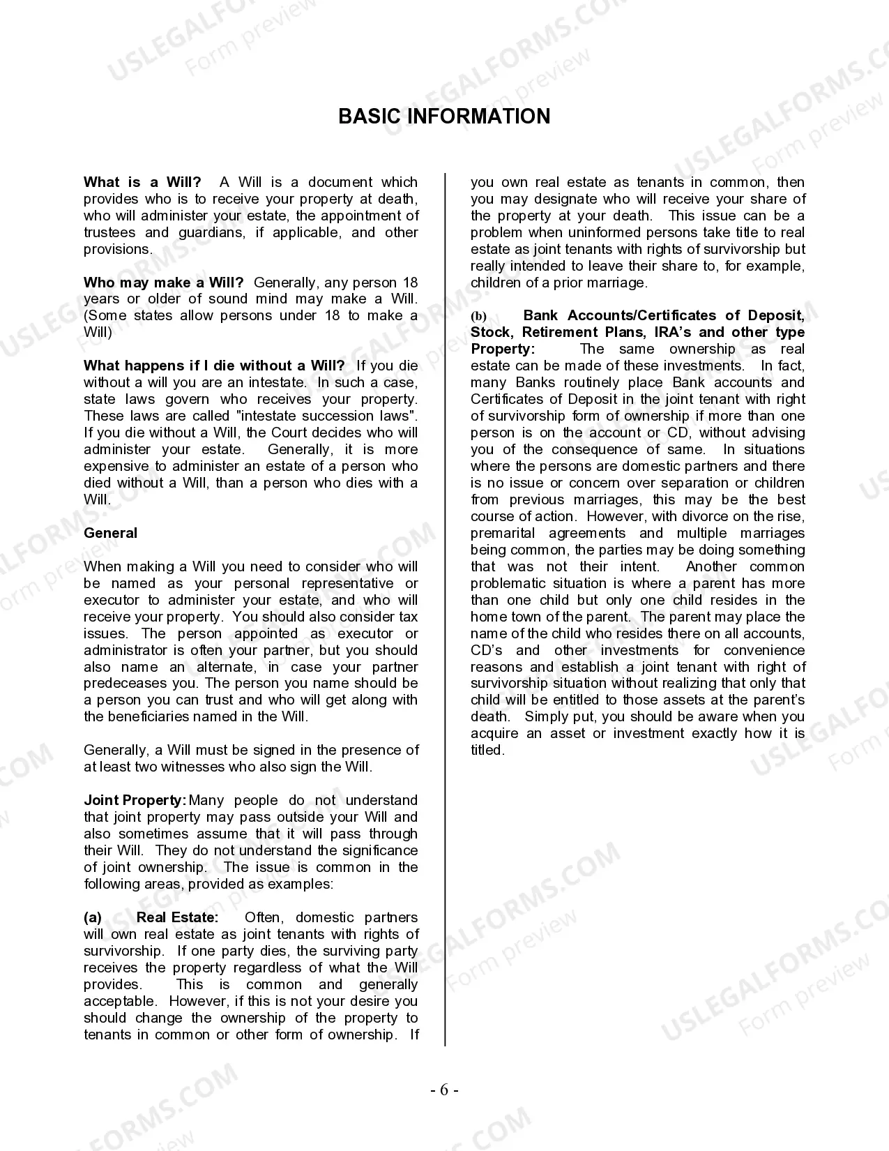 Preview Last Will and Testament for Domestic Partner with Adult Children from Prior Marriage