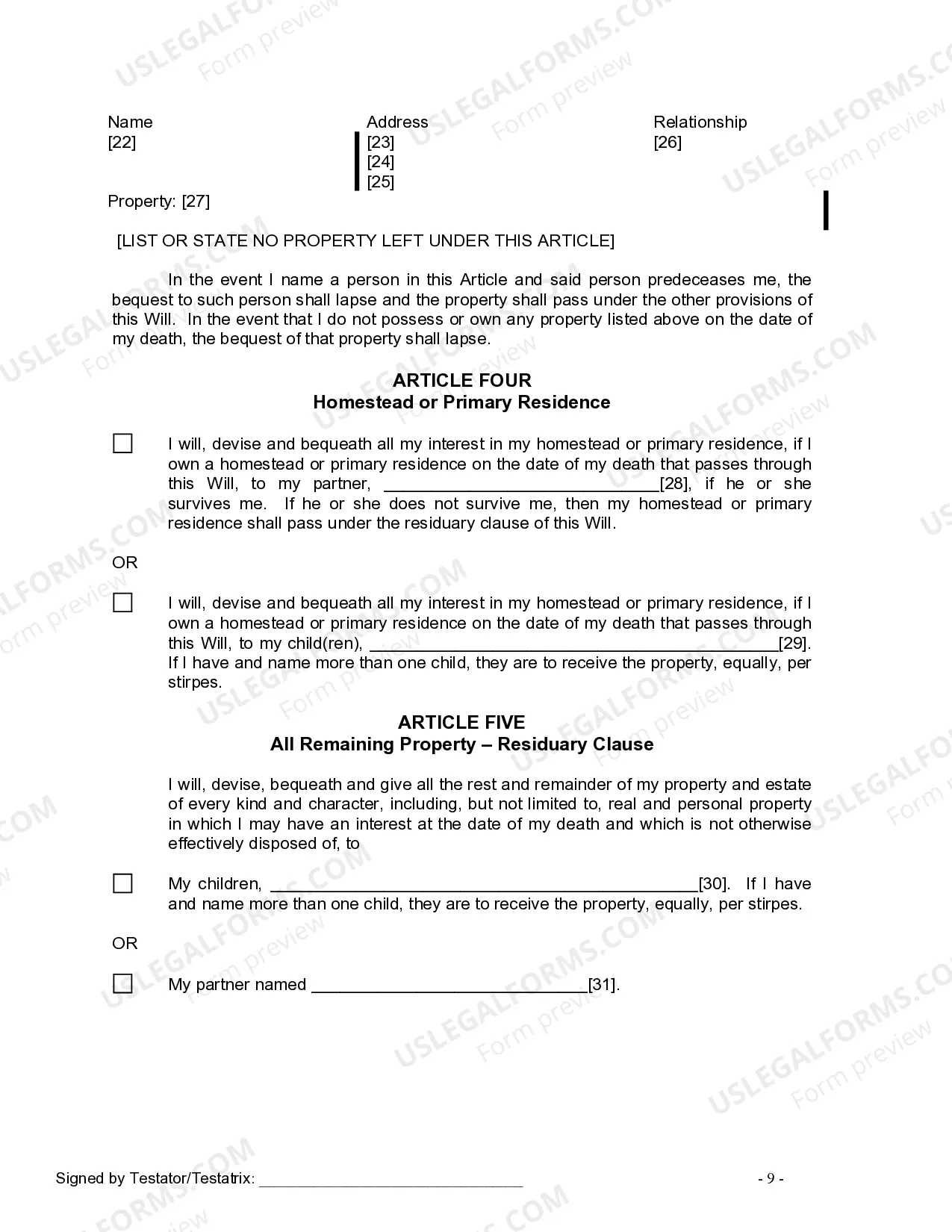 Preview Last Will and Testament for Domestic Partner with Adult Children from Prior Marriage