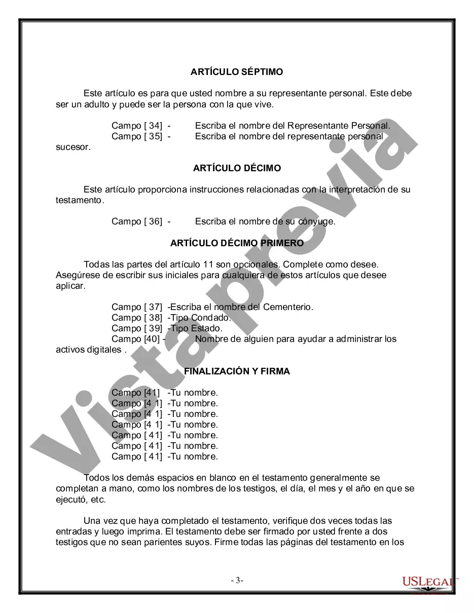 Preview Formulario de última voluntad y testamento legal para una persona casada con hijos adultos de un matrimonio anterior